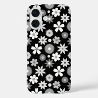 Retro 70s Style Flower Monochrome Pattern