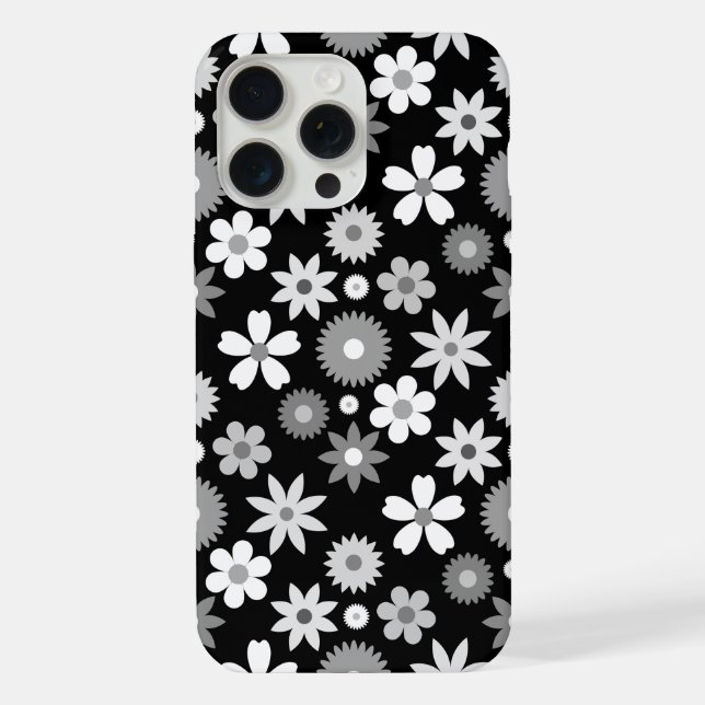 Retro 70s Style Flower Monochrome Pattern iPhone Case (Back)