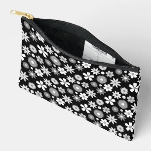 Retro 70s Style Flower Monochrome Rpt Pattern Accessory Pouch