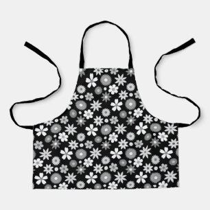 Retro 70s Style Flower Monochrome Rpt Pattern Apron