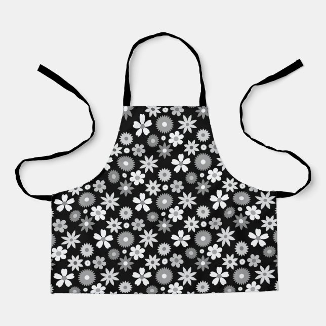 Retro 70s Style Flower Monochrome Rpt Pattern Apron (Front)