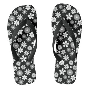 Retro 70s Style Flower Monochrome Rpt Pattern Jandals