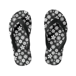 Retro 70s Style Flower Monochrome Rpt Pattern Kid's Jandals