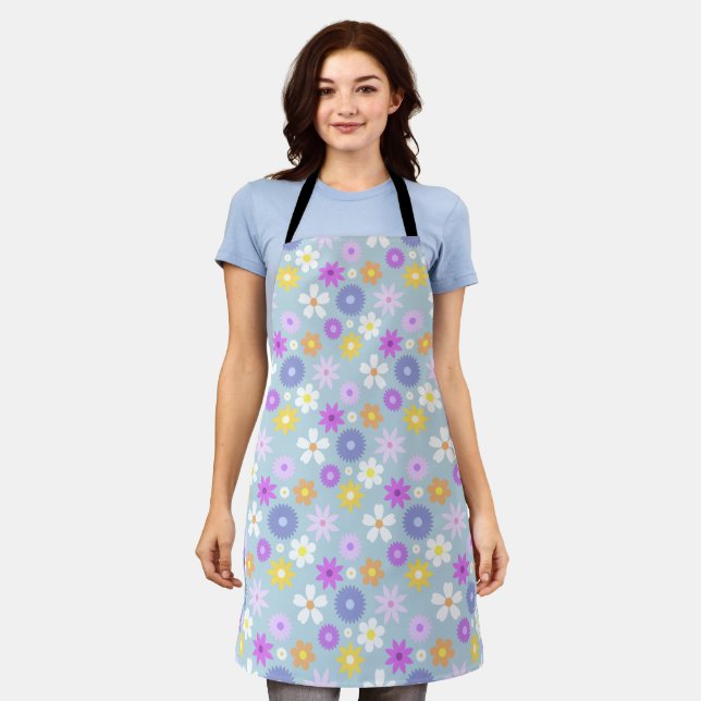 Retro 70s Style Flower Pattern Pastel Colours Apron (Worn)