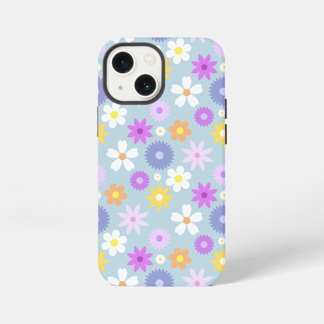 Retro 70s Style Flower Pattern Pastel Colours iPhone Case (Back)