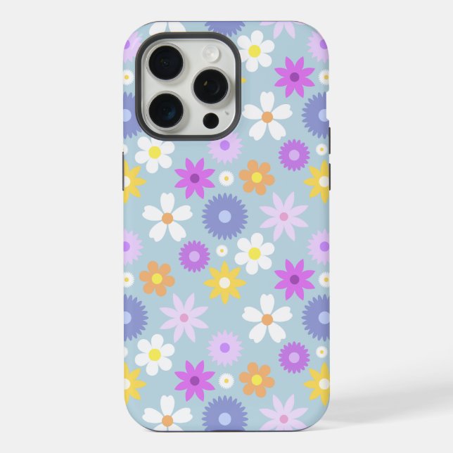 Retro 70s Style Flower Pattern Pastel Colours iPhone Case (Back)