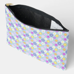 Retro 70s Style Flower Sml Pattern Pastel Colours Accessory Pouch