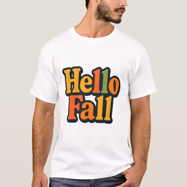 Retro 70s Style Hello Fall Typography T-Shirt (Front)