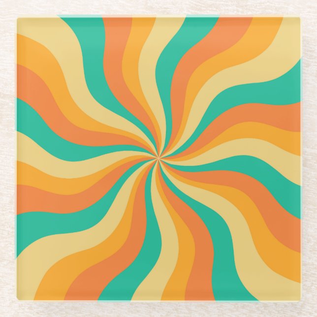 Retro 70s Sunburst Colourful Background Glass Coaster (Front)