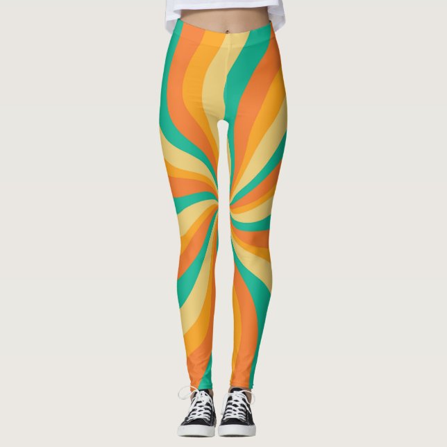 Retro 70s Sunburst Colourful Background Leggings (Front)