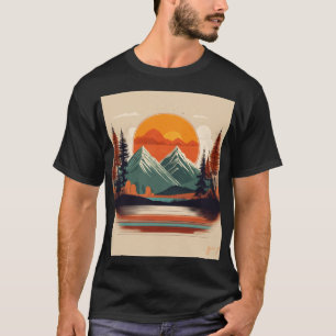Retro 70s Sunset Mountain Canvas   Vintage Nature T-Shirt