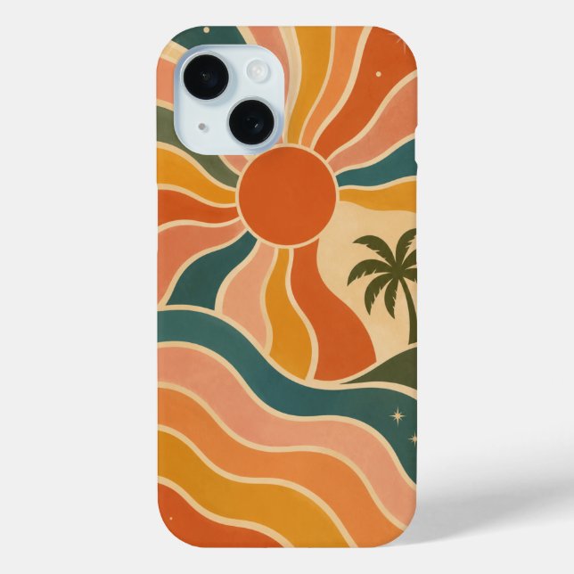 Retro 70s Sunset Waves & Palm Trees Aesthetic Case-Mate iPhone Case (Back)