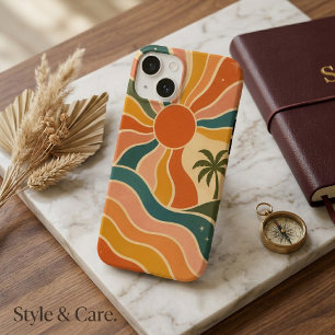 Retro 70s Sunset Waves & Palm Trees Aesthetic iPhone 14 Case