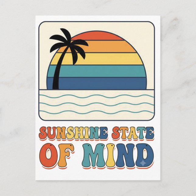 Retro 70s "Sunshine State of Mind" Palm Tree  Postcard (Front)