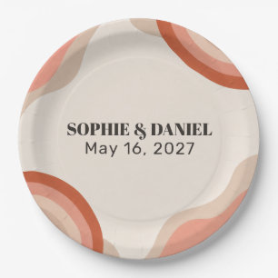 Retro 70s Terracotta Groovy Wedding Paper Plate