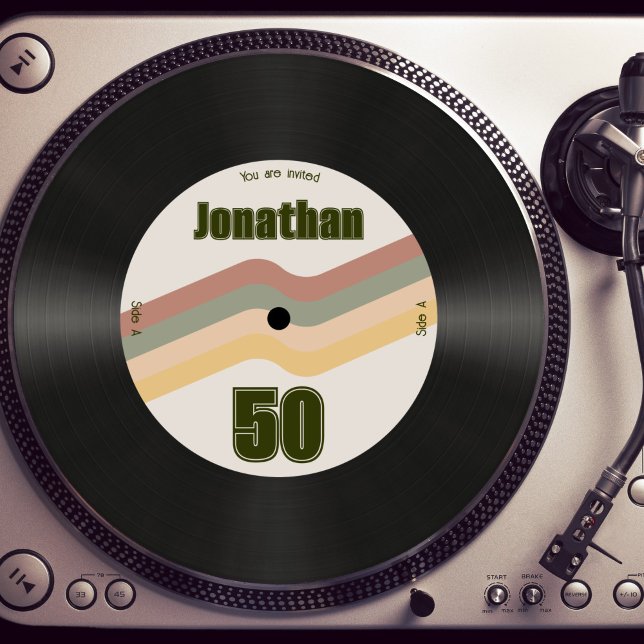 Retro 70s theme 50th Birthday Music Vinyl Record  Invitation (Creator Uploaded)