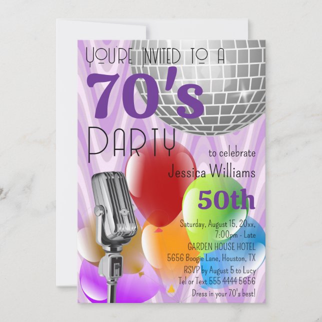 Retro 70's Theme Birthday Party Invitation (Front)