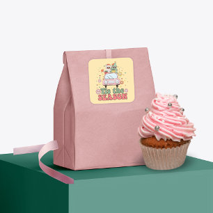 Retro 70's Tis The Season Cute Santa Claus Square Sticker