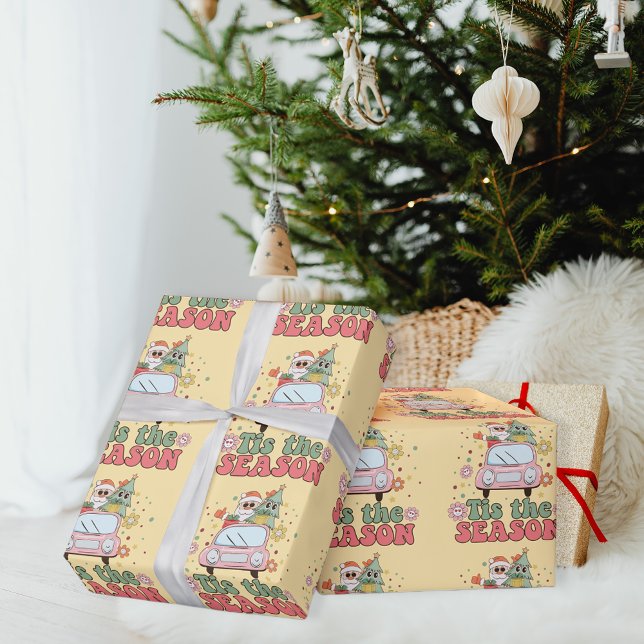 Retro 70's Tis The Season Cute Santa Claus Wrapping Paper (Creator Uploaded)