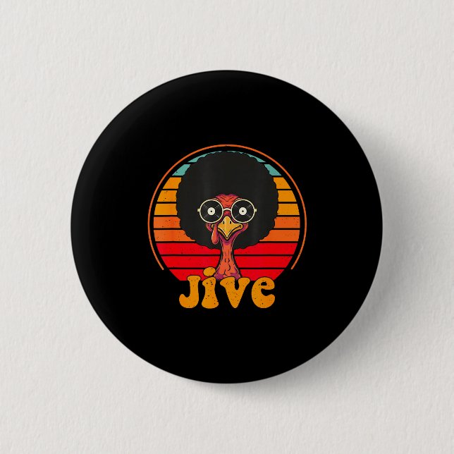 Retro 70s Turkey Jive Afro Thanksgiving Family Men 6 Cm Round Badge (Front)