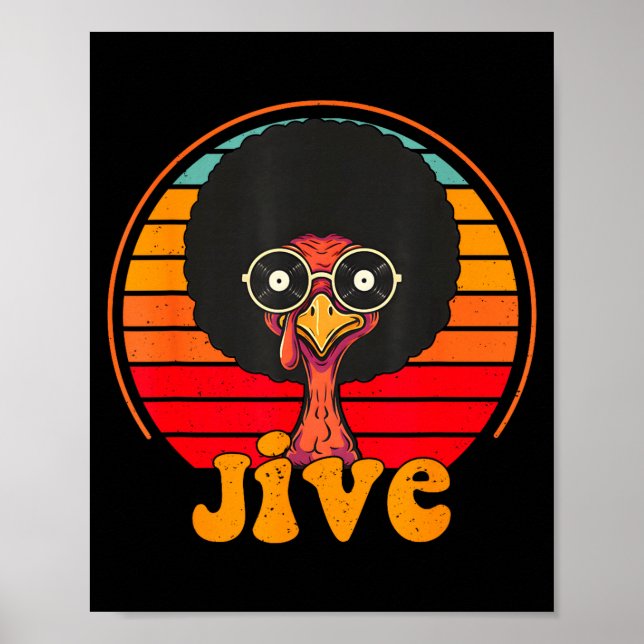 Retro 70s Turkey Jive Afro Thanksgiving Family Men Poster (Front)