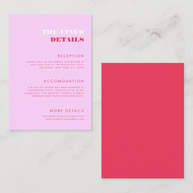 Retro 70s Typography Pink and Red Wedding Details Enclosure Card (Front/Back)