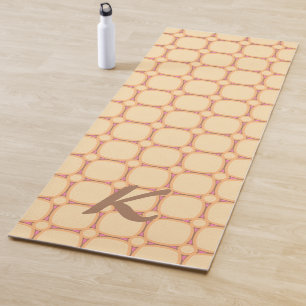 Retro 70s Vibe Grid Cream Pink Mocha Monogram Yoga Mat