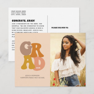 Retro 70s Vibe Photo Graduation Postcard
