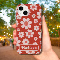 Retro 70s Vintage Daisy Pattern add Name Orange
