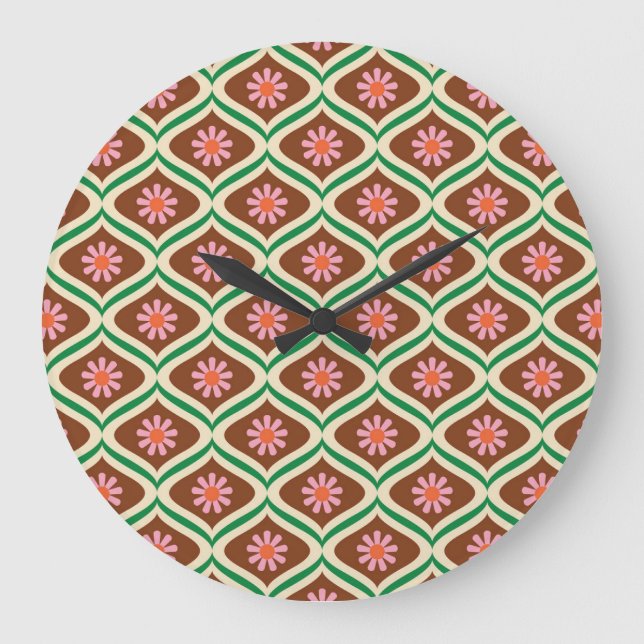 Retro 70s: Vintage Floral Pattern Large Clock (Front)