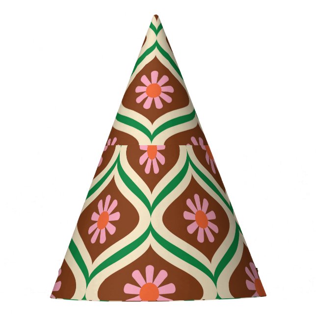 Retro 70s: Vintage Floral Pattern Party Hat (Front)