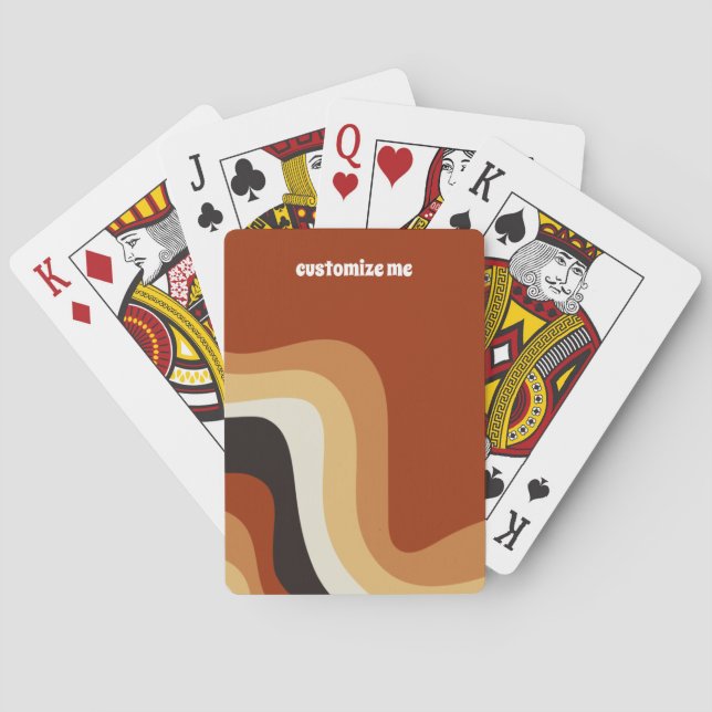 Retro 70s Wavy Burnt Orange Groovy Personalised Playing Cards (Back)