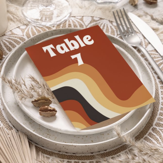 Retro 70s Wavy Burnt Orange Groovy Wedding Table Number (Creator Uploaded)