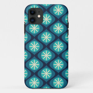 Retro 70s wavy floral pattern - blue Case-Mate iPhone case