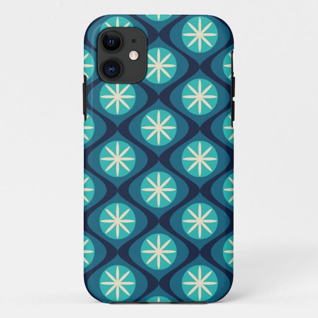 Retro 70s wavy floral pattern - blue Case-Mate iPhone case (Back)