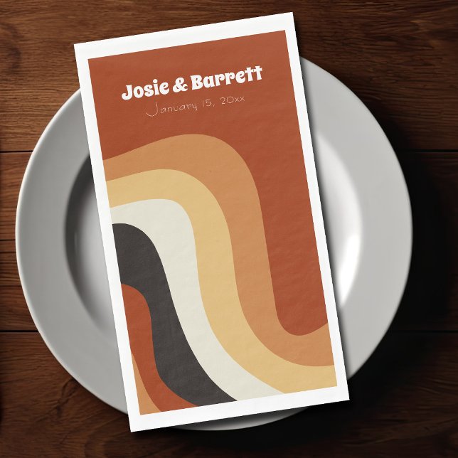 Retro 70s Wedding Personalised Burnt Orange Napkin (Creator Uploaded)