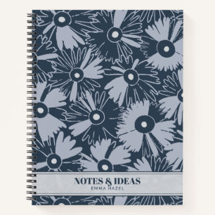 Retro 70s Wildflower & Polka Dot Personalized Navy Notebook