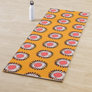 Retro 70s Yellow Pink Daisy Floral Pattern Yoga Mat