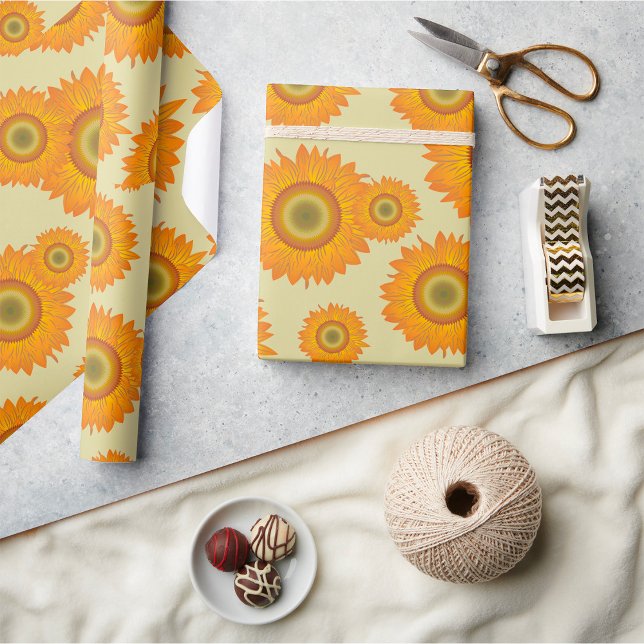Retro 70s Yellow Sunflower Floral Pattern Wrapping Paper (Creator Uploaded)