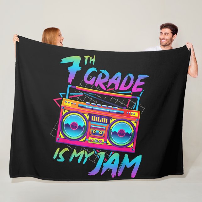 Retro 80s 7th Grade Is My Jam Back To School Fleece Blanket (In Situ)