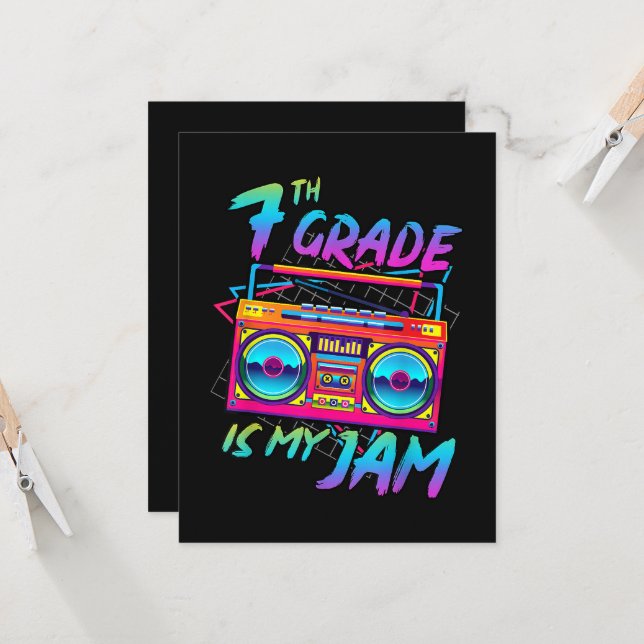 Retro 80s 7th Grade Is My Jam Back To School Invitation (Front/Back In Situ)