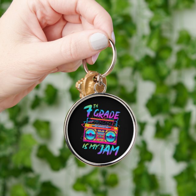 Retro 80s 7th Grade Is My Jam Back To School Key Ring (Hand)