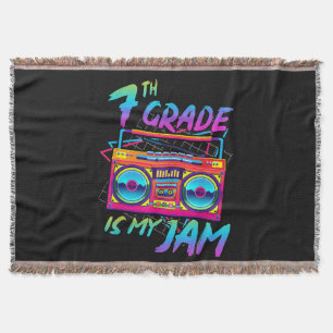 Retro 80s 7th Grade Is My Jam Back To School Throw Blanket