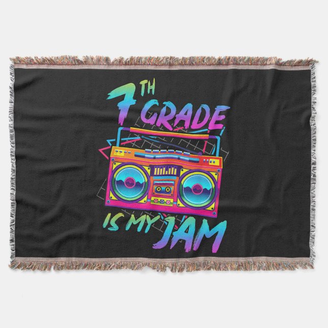 Retro 80s 7th Grade Is My Jam Back To School Throw Blanket (Front)