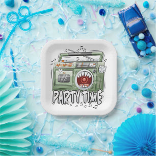 Retro 80s 90s Boombox Graffiti Monster Party Time Paper Plate