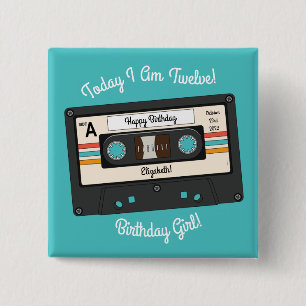 Retro 80's 90's Cassette Tape Music Birthday Party 15 Cm Square Badge