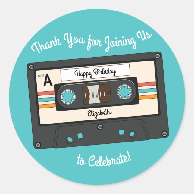 Retro 80's 90's Cassette Tape Music Birthday Party Classic Round Sticker (Front)