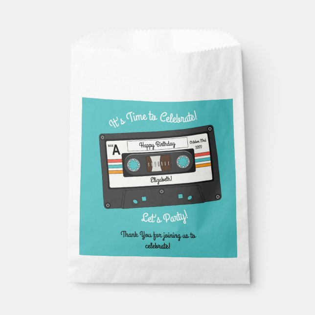 Retro 80's 90's Cassette Tape Music Birthday Party Favour Bags (Front)