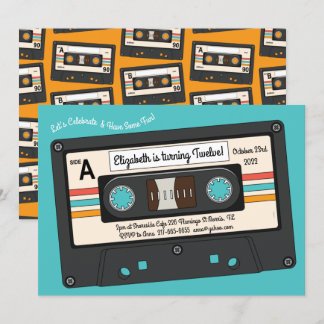 Retro 80's 90's Cassette Tape Music Birthday Party Invitation
