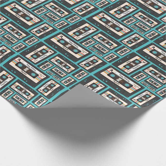 Retro 80's 90's Cassette Tape Music Birthday Party Wrapping Paper (Corner)